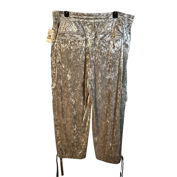Jessica Simpson Velvet Cargo Pant Plus Size 3X Pearl Grey Drawstring Pockets NEW - Picture 2 of 16